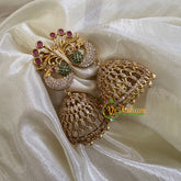 Premium Peacock AD Stone Jhumkas -Red Green- G10436